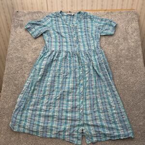Vintage National House Coat Dress Robe Plus 2X Plaid Check Pockets Grandmacore